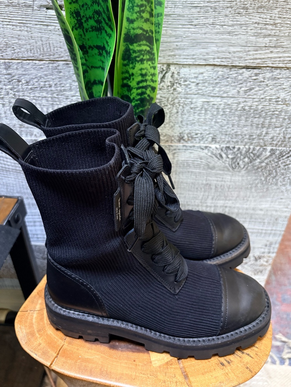 Kate Spade | "Winton" Lug Chunky Knit Lace-Up Combat Boots - Women's 6.5B, Black - Picture 2 of 16